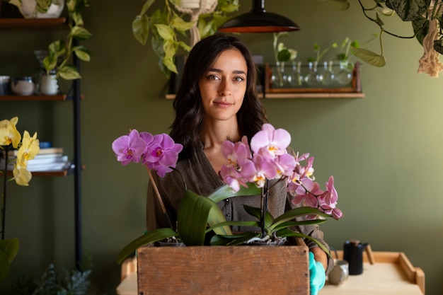 A grower guiding an orchid selection consultation